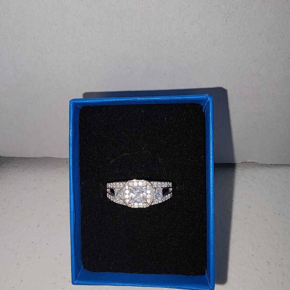 White Cubic Zirconia Platinum Over Sterling Silver Ring NEW